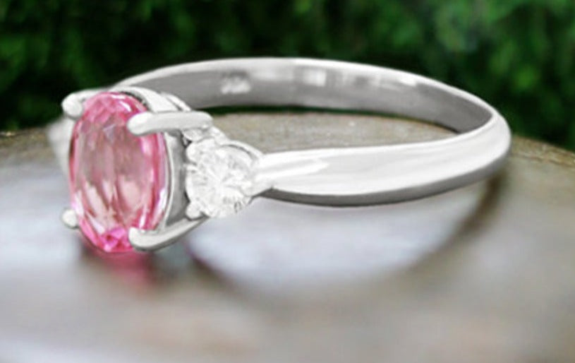 1 CT Oval Cut Pink Sapphire 3 Stone Diamond 925 Sterling Silver Women Engagement Ring