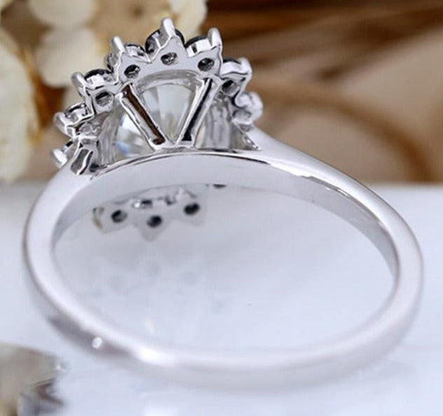 2 CT Oval & Round Cut Black Cubic Zirconia Diamond 925 Sterling Silver Women Engagement Halo Ring
