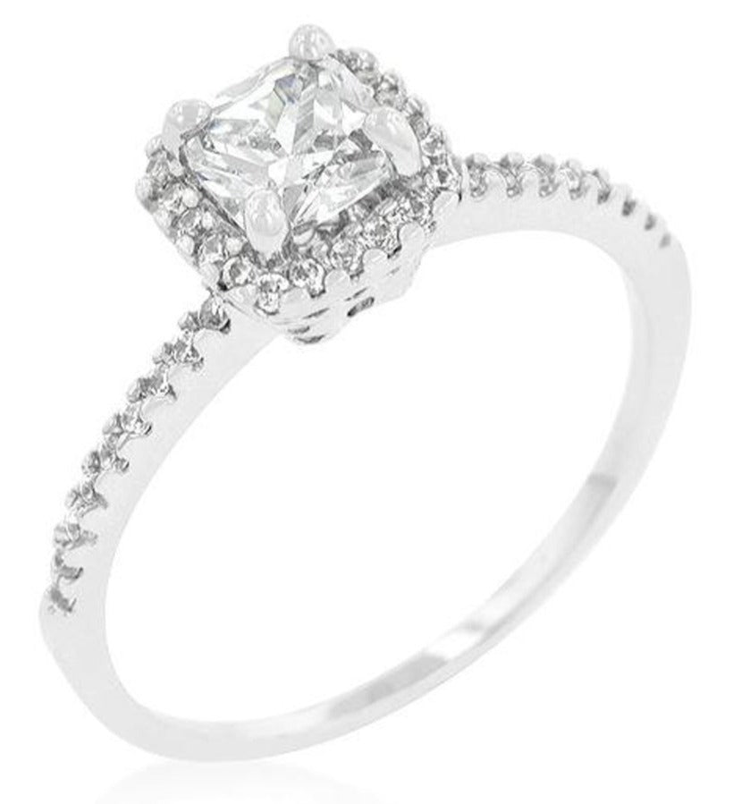 1 CT Princess Cut Diamond 925 Sterling Sliver Women Anniversary Halo Promise Ring