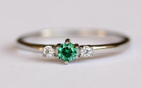 1 CT Round Cut Green Emerald 3 Stone Diamond 925 Sterling Silver Engagement Ring Gift for