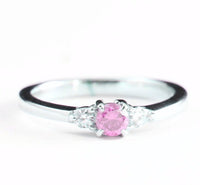 1 CT Sterling Silver Pink Round Cut 3 Stone Diamond Anniversary Gift Ring