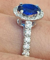 2 CT Oval Cut Blue Sapphire Diamond 925 Sterling Sliver Women Engagement Promise Halo Ring Gift For He