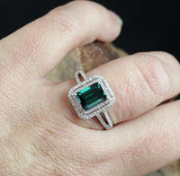 1 CT Emerald Cut Emerald Diamond 925 Sterling Silver Halo Anniversary Gift Ring