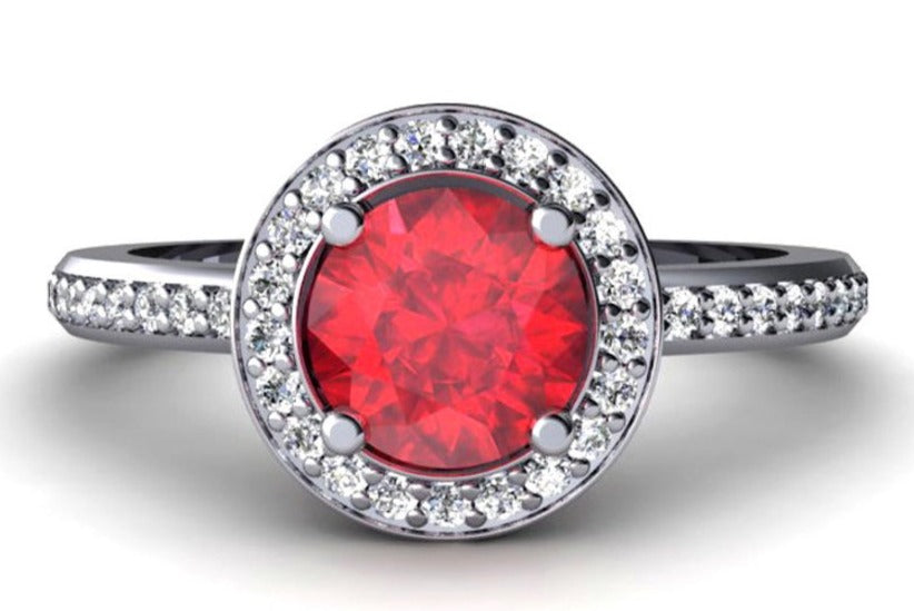 2 CT Red Ruby Round Cut Diamond 925 Sterling Silver Wedding Engagement Halo Ring
