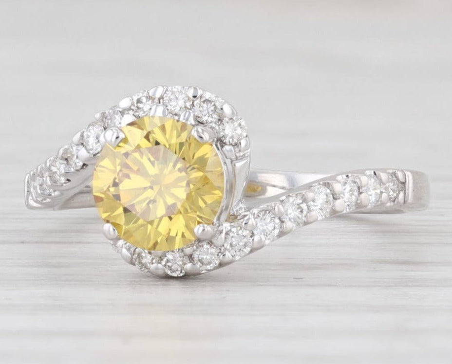 2 CT Round Cut Yellow Citrine Diamond 925 Sterling Silver Unisex Bypass Promise Halo Ring