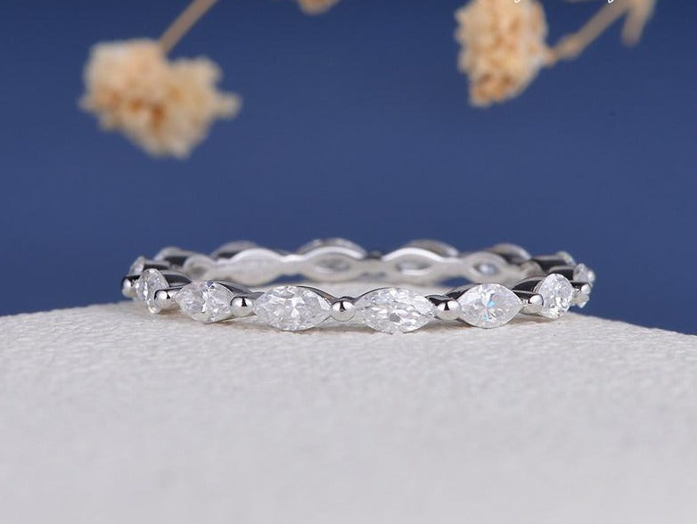 1.50 Ct Marquise Cut White Diamond 925 Sterling Silver Full Eternity Engagement Band Ring