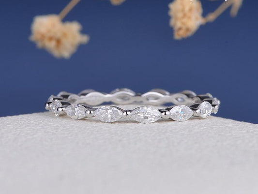 1.50 Ct Marquise Cut White Diamond 925 Sterling Silver Full Eternity Engagement Band Ring