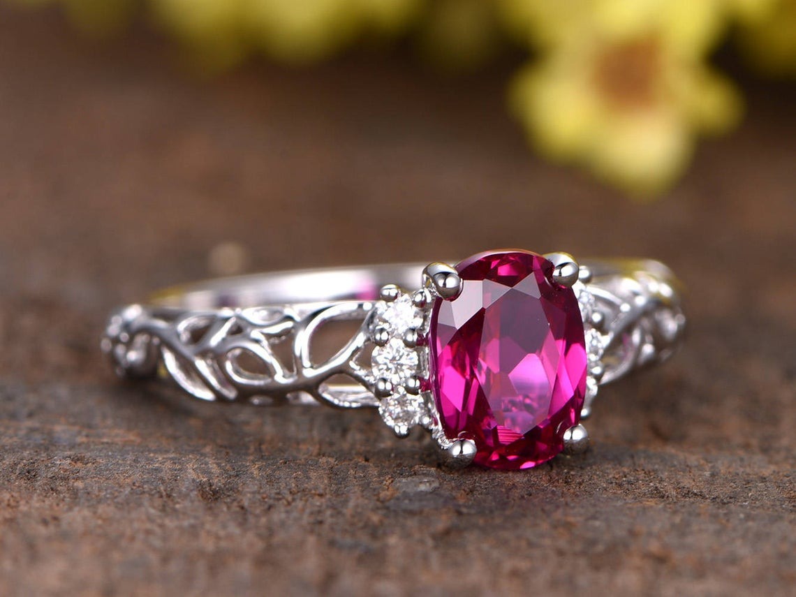 2 CT Oval Cut Red Ruby Diamond 925 Sterling Silver Women Anniversary Ring Gift For Her