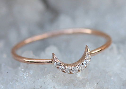 0.05 CT Round Cut Diamond 925 Sterling Silver Women Anniversary Moon Ring