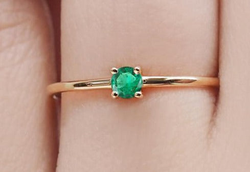 1 CT Round Cut Green Emerald Yellow Gold Over 925 Sterling Sliver Women Engagement Ring