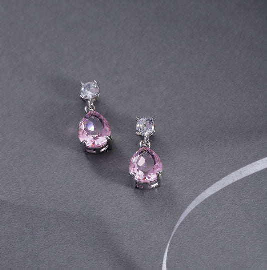 2.50 Ct Pear Cut Pink Sapphire & Round CZ Drop/Dangle Earrings In 925 Sterling Silver