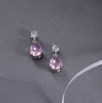 2.50 Ct Pear Cut Pink Sapphire & Round CZ Drop/Dangle Earrings In 925 Sterling Silver