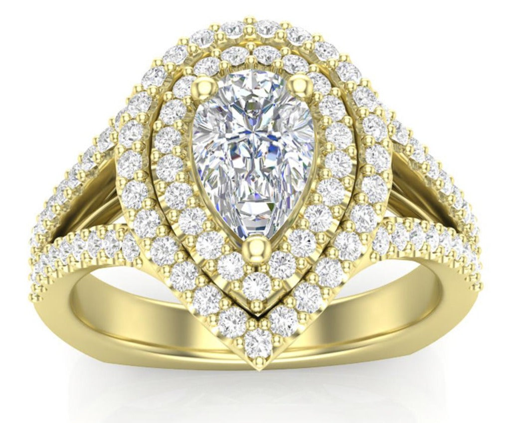1 CT 925 Sterling Silver Pear Cut Diamond Anniversary Wedding Halo Ring