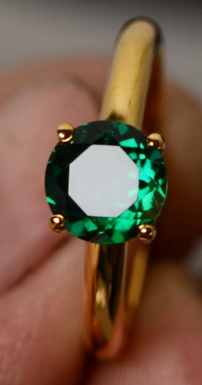 1 CT Round Cut Emerald Green Yellow Gold Over 925 Sterling Sliver Women Solitaire Anniversary Ring Gift For Her
