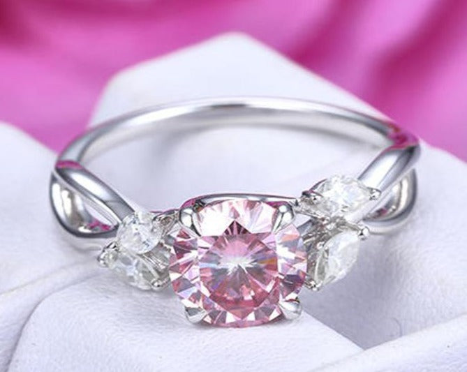 1.75 CT Round Cut Pink & White Diamond 925 Sterling Silver Women Anniversary Ring