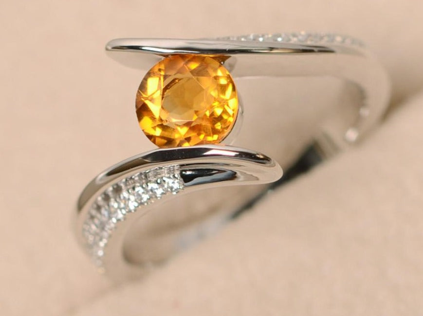 1 CT Round Cut Yellow Citrine Diamond 925 Sterling Silver Wedding Engagement Bypass Ring