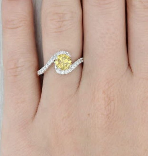 2 CT Round Cut Yellow Citrine Diamond 925 Sterling Silver Unisex Bypass Promise Halo Ring