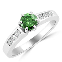 1 CT Round Cut Green Emerald Diamond 925 Sterling Silver Women Engagement Ring