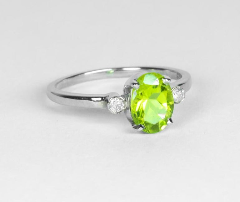 2 CT Oval Cut Green Peridot Diamond 925 Sterling Silver Women Solitaire Engagement Ring