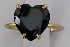 2 CT Heart Cut Black Cubic Zirconia Diamond Yellow Gold Over 925 Sterling Silver Unisex Engagement Solitaire Ring