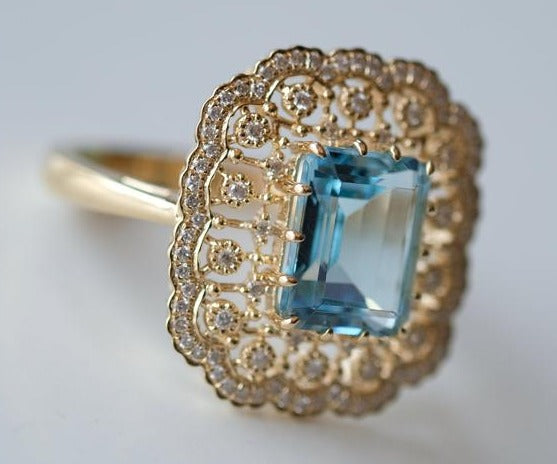 2 CT Emerald Cut Blue Aquamarine Diamond 925 Sterling Silver Women Engagement Ring