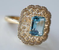 2 CT Emerald Cut Blue Aquamarine Diamond 925 Sterling Silver Women Engagement Ring