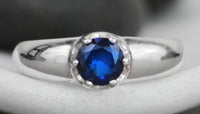 1 CT Round Cut Blue Sapphire White Gold Over 925 Sterling Silver Women Engagement Solitaire Ring