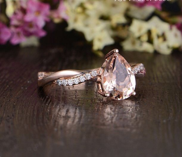 2.50 Ct Pear Cut Morganite & White CZ Infinity Engagement Ring In 925 Sterling Silver