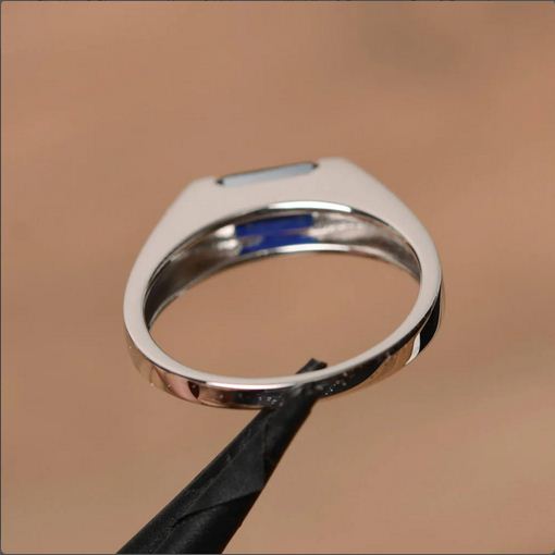 1.00 Ct Emerald Cut Blue Sapphire 925 Sterling Silver Bezel Set Ring