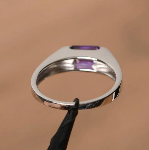 1.00 Ct Emerald Cut Purple Amethyst Solitaire Feb Birthstone Ring 925 Sterling Silver - atjewels.in