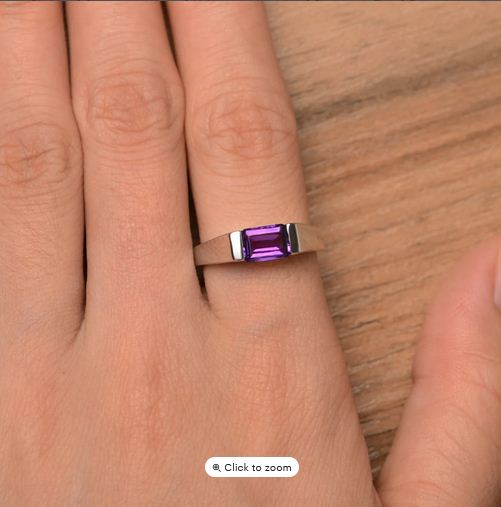 1.00 Ct Emerald Cut Purple Amethyst Solitaire Feb Birthstone Ring 925 Sterling Silver - atjewels.in