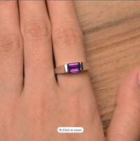 1.00 Ct Emerald Cut Purple Amethyst Solitaire Feb Birthstone Ring 925 Sterling Silver