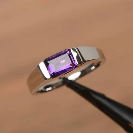 1.00 Ct Emerald Cut Purple Amethyst Solitaire Feb Birthstone Ring 925 Sterling Silver - atjewels.in
