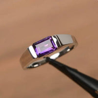 1.00 Ct Emerald Cut Purple Amethyst Solitaire Feb Birthstone Ring 925 Sterling Silver