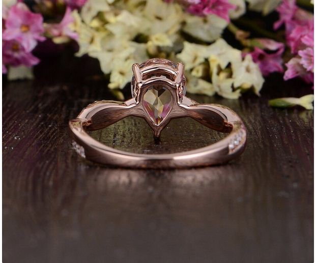 2.50 Ct Pear Cut Morganite & White CZ Infinity Engagement Ring In 925 Sterling Silver