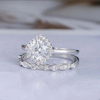 2.75 Ct Cushion Cut Halo Engagement Bridal Ring Set 925 Sterling Silver