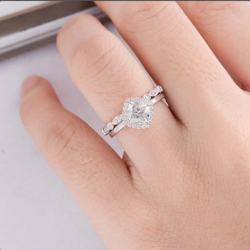 2.75 Ct Cushion Cut Halo Engagement Bridal Ring Set 925 Sterling Silver