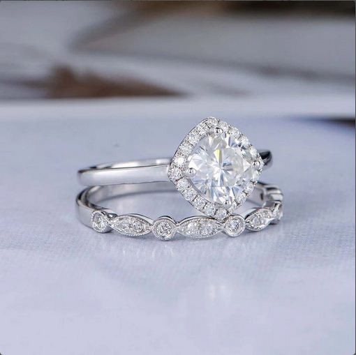 2.75 Ct Cushion Cut Halo Engagement Bridal Ring Set 925 Sterling Silver