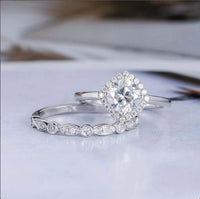 2.75 Ct Cushion Cut Halo Engagement Bridal Ring Set 925 Sterling Silver