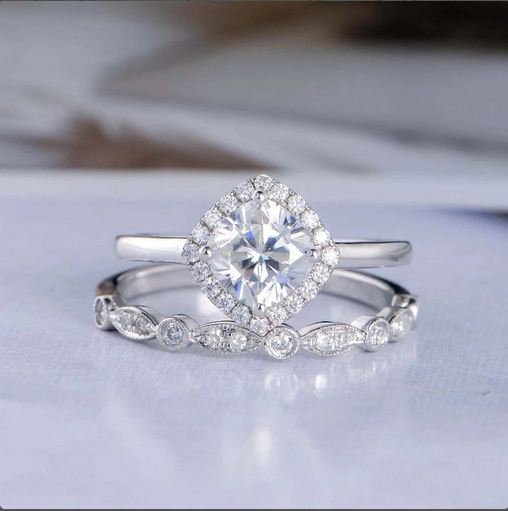 2.75 Ct Cushion Cut Halo Engagement Bridal Ring Set 925 Sterling Silver