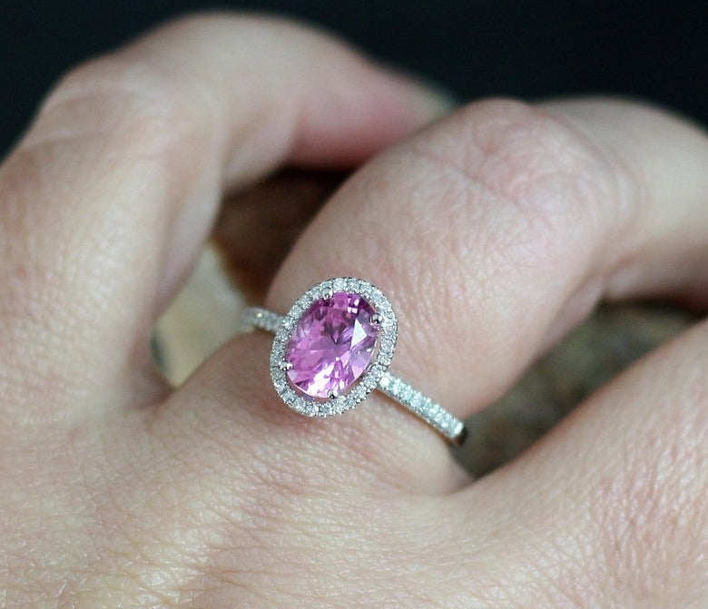 2 CT Oval Cut Pink Sapphire & Diamond 925 Sterling Silver Halo Anniversary Ring