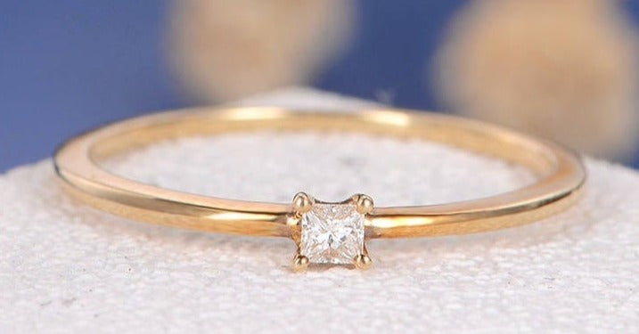 0.10 CT Princess Cut Diamond 14k Rose gold Over 925 Sterling Silver Women Band Solitaire Ring
