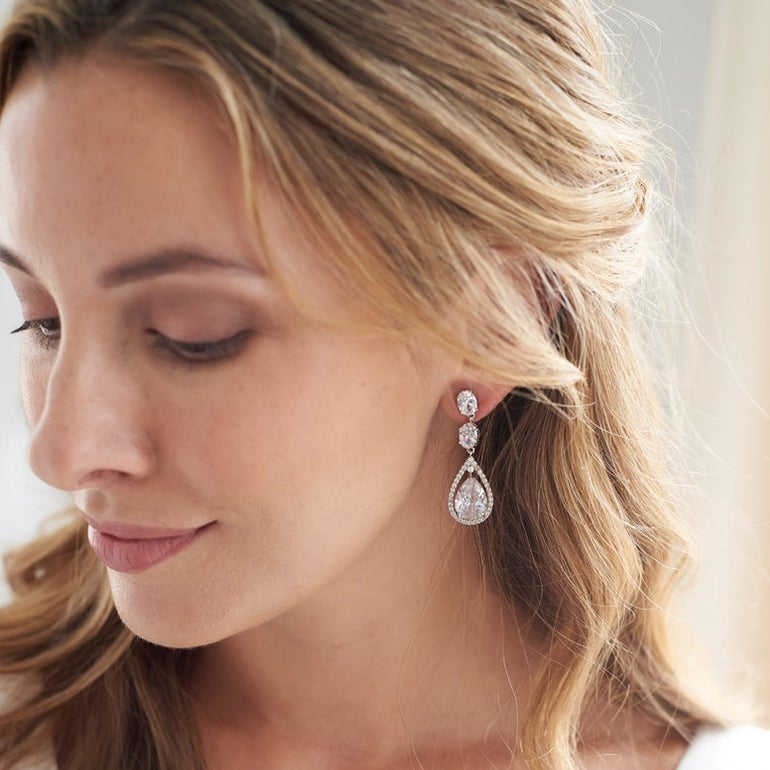 3.50 Ct Pear & Oval Cut Diamond Engagement Wedding Dangle Earrings In 925 Sterling Silver
