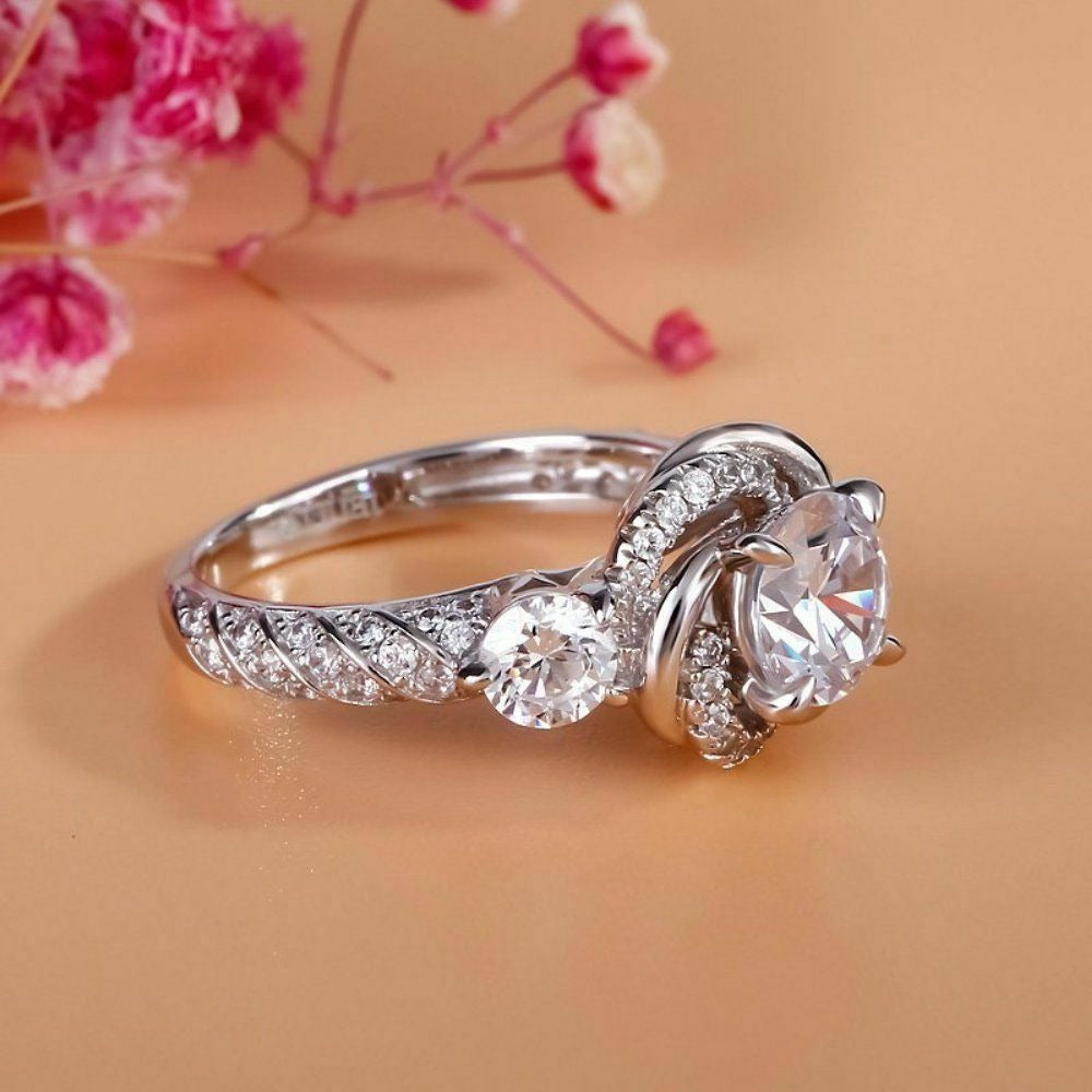 3 CT Round Cut Diamond 925 Sterling Silver Engagement Bypass Ring