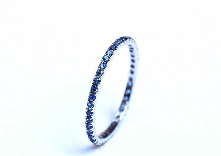 1 CT Round Cut Blue Sapphire Diamond Half Eternity Wedding Band Ring