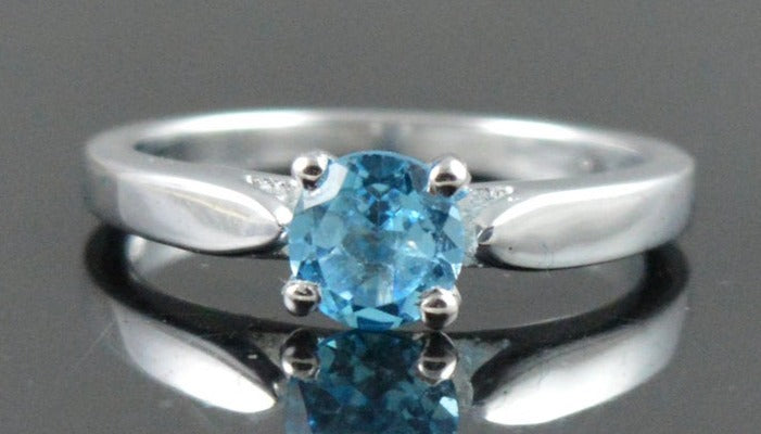 1 CT Round Cut Blue Topaz White Gold Over 925 Sterling Sliver Women Anniversary Promise Ring