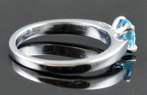 1 CT Round Cut Blue Topaz White Gold Over 925 Sterling Sliver Women Anniversary Promise Ring