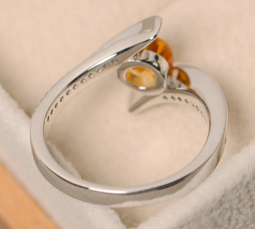 1 CT Round Cut Yellow Citrine Diamond 925 Sterling Silver Wedding Engagement Bypass Ring