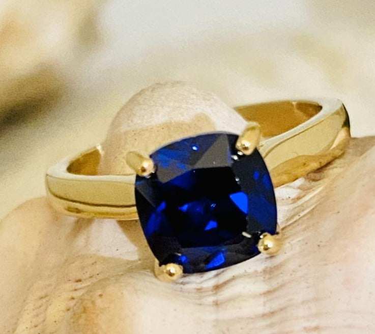 2 CT Cushion Cut Blue Sapphire 925 Sterling Silver Women Engagement Solitaire Ring