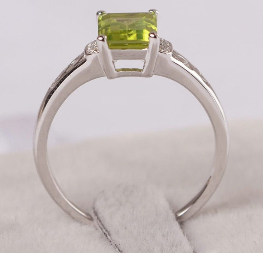 2 CT 925 Sterling Silver Green Peridot Emerald Cut Diamond Women Anniversary Ring
